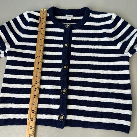 J Crew Striped Cotton Lady Jacket Cardigan Small Knit White Blue Nautical - Picture 7 of 9